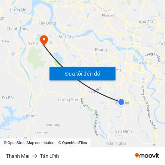 Thanh Mai to Tản Lĩnh map