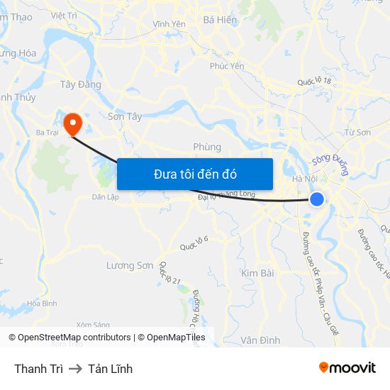 Thanh Trì to Tản Lĩnh map