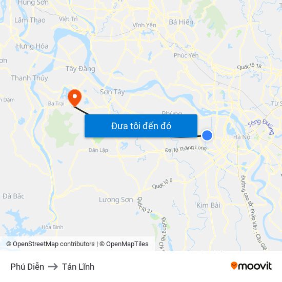 Phú Diễn to Tản Lĩnh map