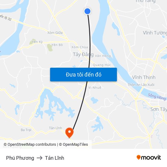 Phú Phương to Tản Lĩnh map