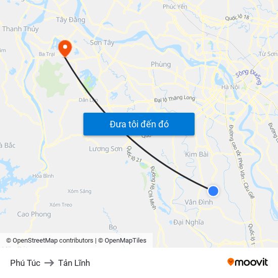Phú Túc to Tản Lĩnh map