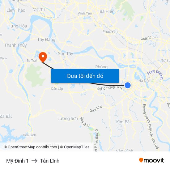 Mỹ Đình 1 to Tản Lĩnh map