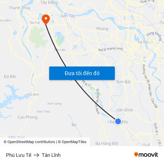 Phù Lưu Tế to Tản Lĩnh map