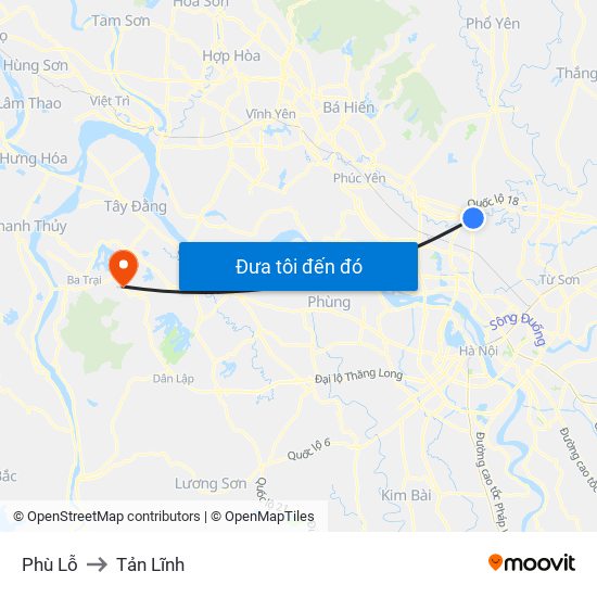 Phù Lỗ to Tản Lĩnh map