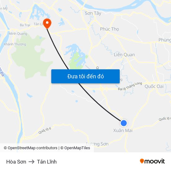 Hòa Sơn to Tản Lĩnh map