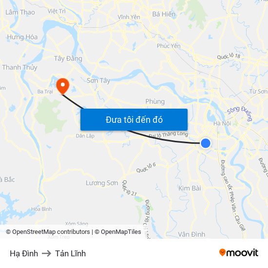 Hạ Đình to Tản Lĩnh map