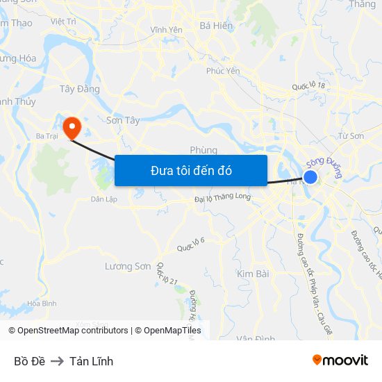 Bồ Đề to Tản Lĩnh map