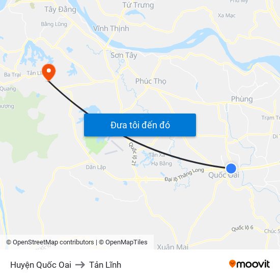 Huyện Quốc Oai to Tản Lĩnh map