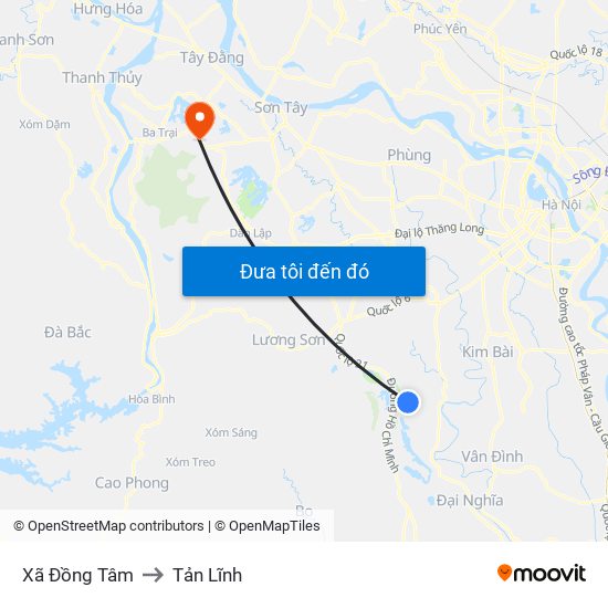 Xã Đồng Tâm to Tản Lĩnh map