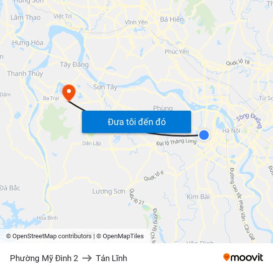 Phường Mỹ Đình 2 to Tản Lĩnh map