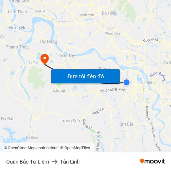 Quận Bắc Từ Liêm to Tản Lĩnh map