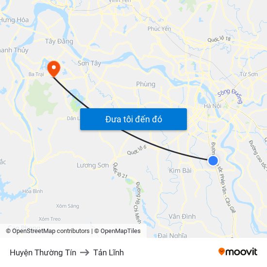 Huyện Thường Tín to Tản Lĩnh map