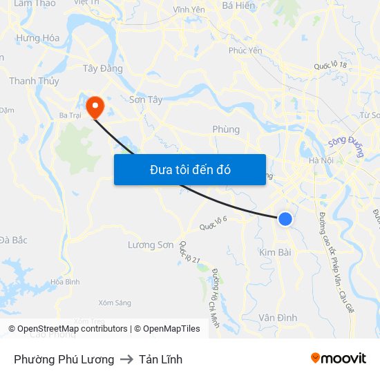 Phường Phú Lương to Tản Lĩnh map
