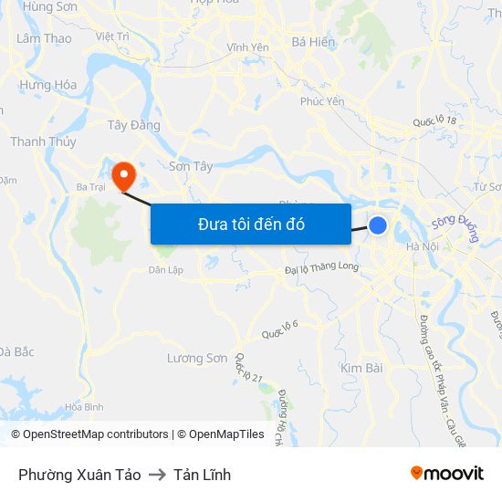 Phường Xuân Tảo to Tản Lĩnh map