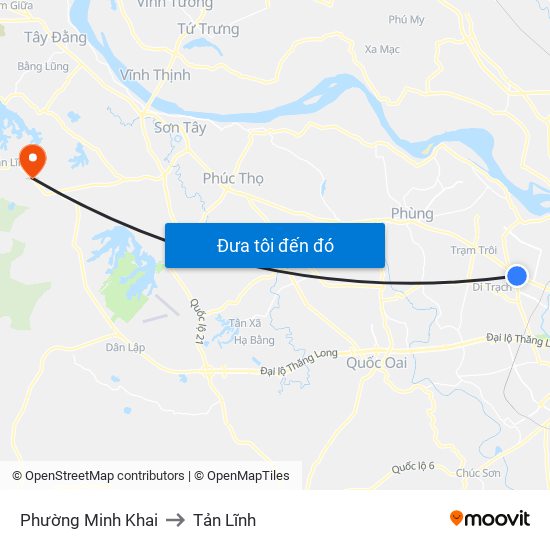 Phường Minh Khai to Tản Lĩnh map