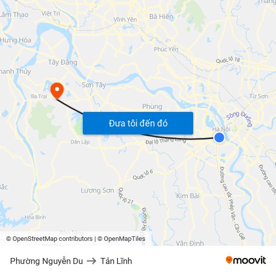 Phường Nguyễn Du to Tản Lĩnh map