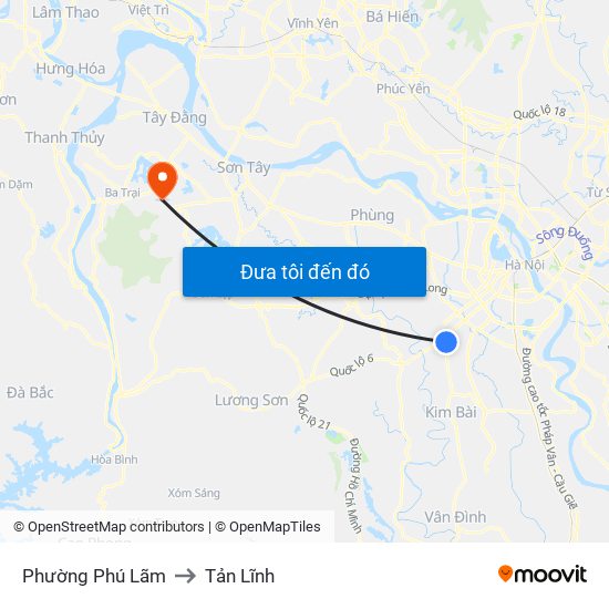 Phường Phú Lãm to Tản Lĩnh map