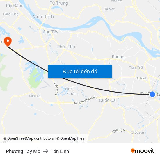 Phường Tây Mỗ to Tản Lĩnh map