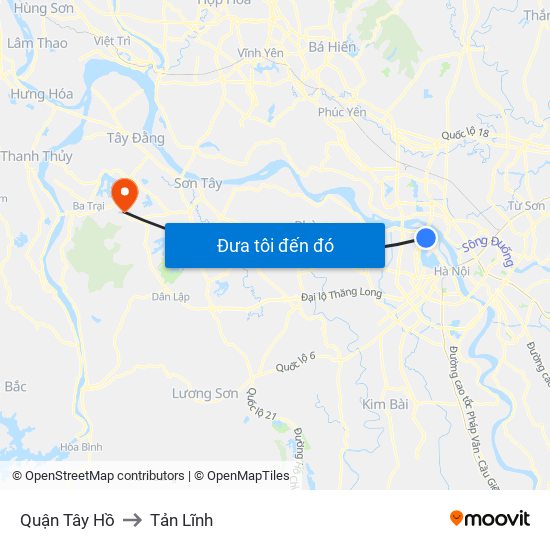 Quận Tây Hồ to Tản Lĩnh map