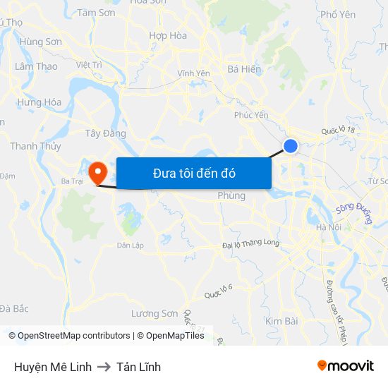Huyện Mê Linh to Tản Lĩnh map