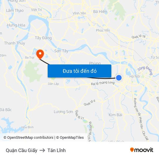 Quận Cầu Giấy to Tản Lĩnh map