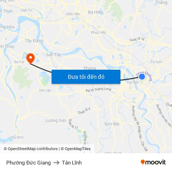 Phường Đức Giang to Tản Lĩnh map