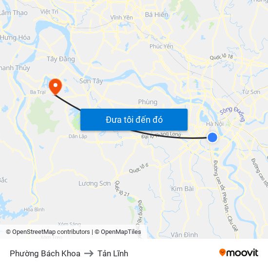 Phường Bách Khoa to Tản Lĩnh map