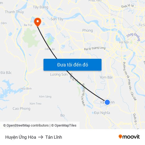 Huyện Ứng Hòa to Tản Lĩnh map