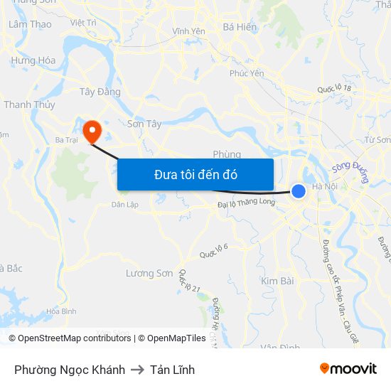 Phường Ngọc Khánh to Tản Lĩnh map