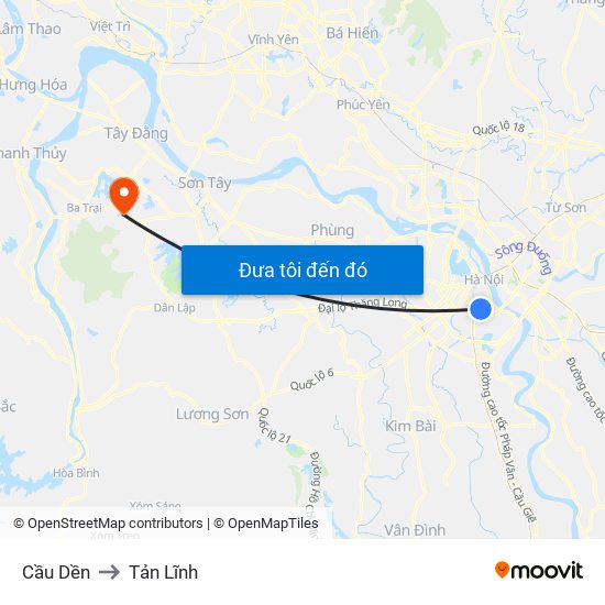 Cầu Dền to Tản Lĩnh map