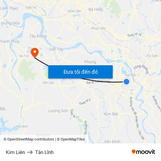 Kim Liên to Tản Lĩnh map