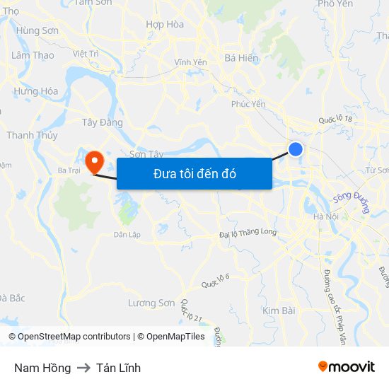Nam Hồng to Tản Lĩnh map