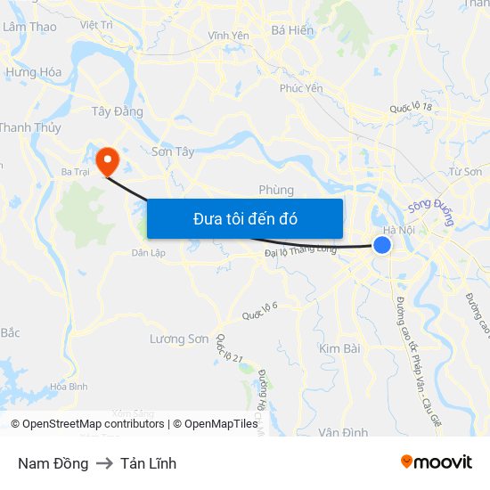Nam Đồng to Tản Lĩnh map