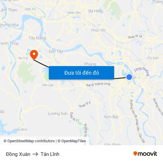 Đồng Xuân to Tản Lĩnh map