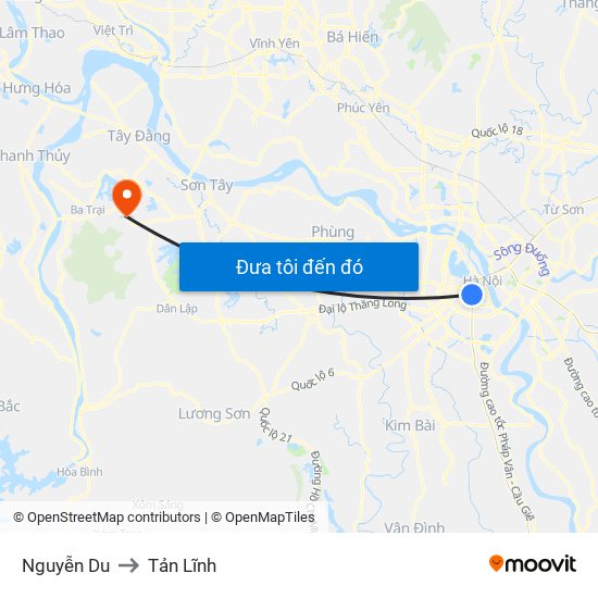 Nguyễn Du to Tản Lĩnh map