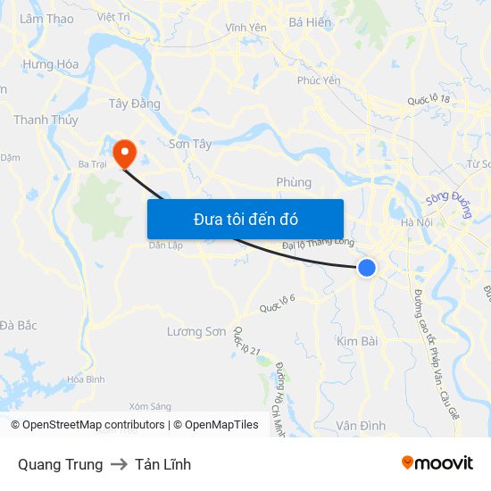 Quang Trung to Tản Lĩnh map