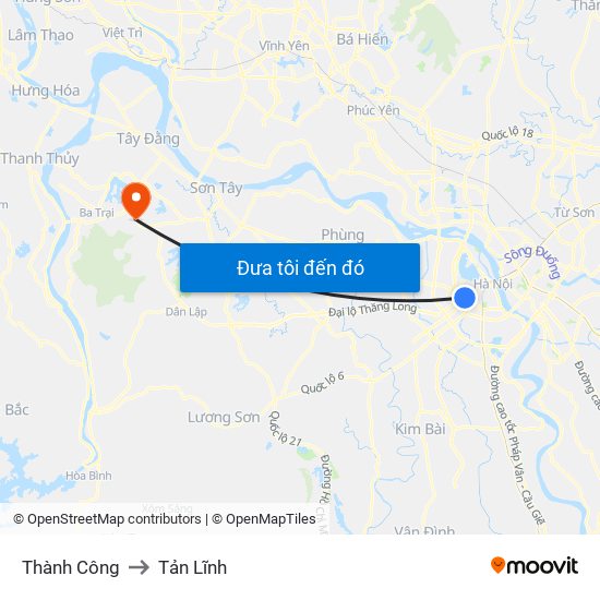 Thành Công to Tản Lĩnh map