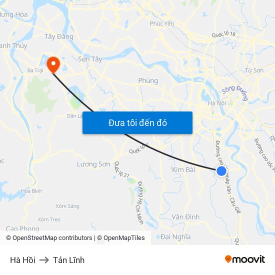 Hà Hồi to Tản Lĩnh map