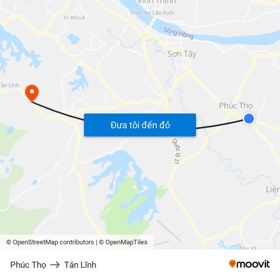 Phúc Thọ to Tản Lĩnh map