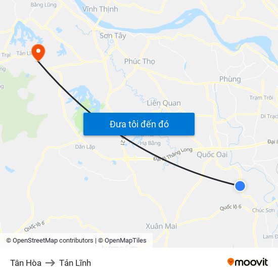 Tân Hòa to Tản Lĩnh map
