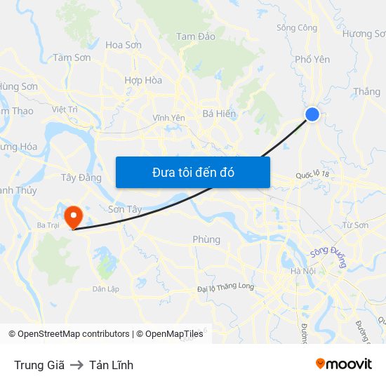 Trung Giã to Tản Lĩnh map