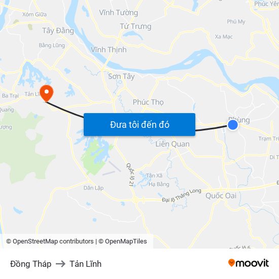 Đồng Tháp to Tản Lĩnh map