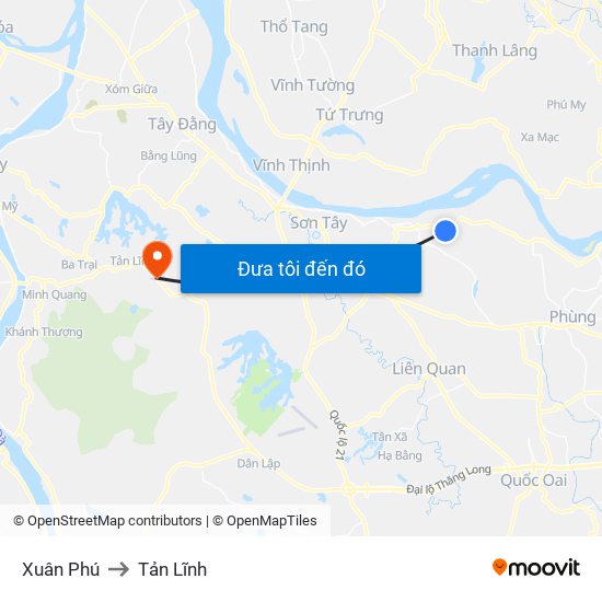 Xuân Phú to Tản Lĩnh map