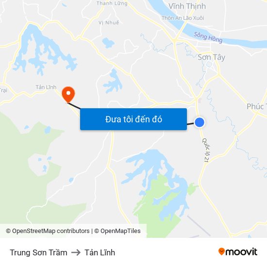 Trung Sơn Trầm to Tản Lĩnh map