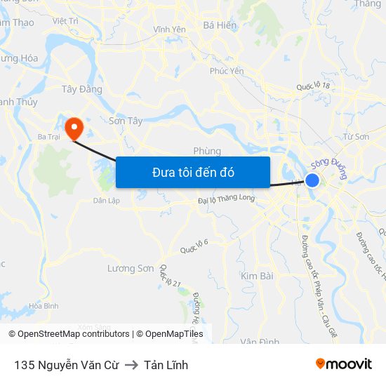 135 Nguyễn Văn Cừ to Tản Lĩnh map