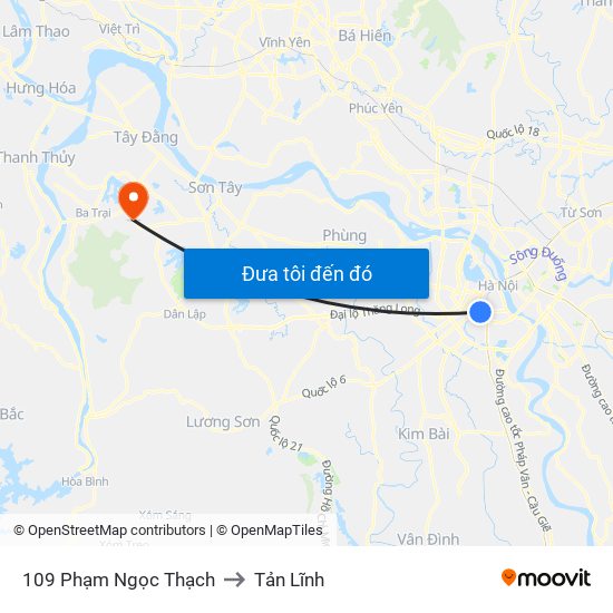 109 Phạm Ngọc Thạch to Tản Lĩnh map
