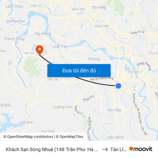 Khách Sạn Sông Nhuệ (148 Trần Phú- Hà Đông) to Tản Lĩnh map