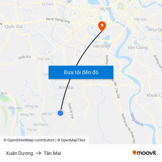 Xuân Dương to Tân Mai map