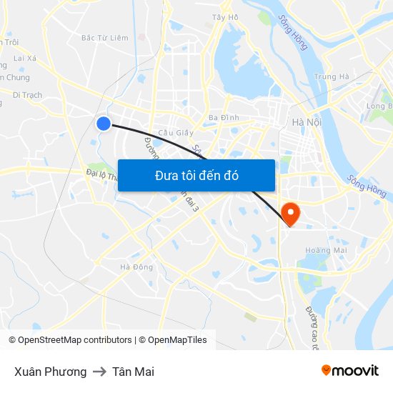 Xuân Phương to Tân Mai map
