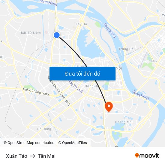 Xuân Tảo to Tân Mai map